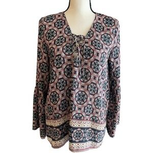 Abercrombie & Fitch Blouse Women's Size Medium‎ Long Sleeves Lace Front Boho